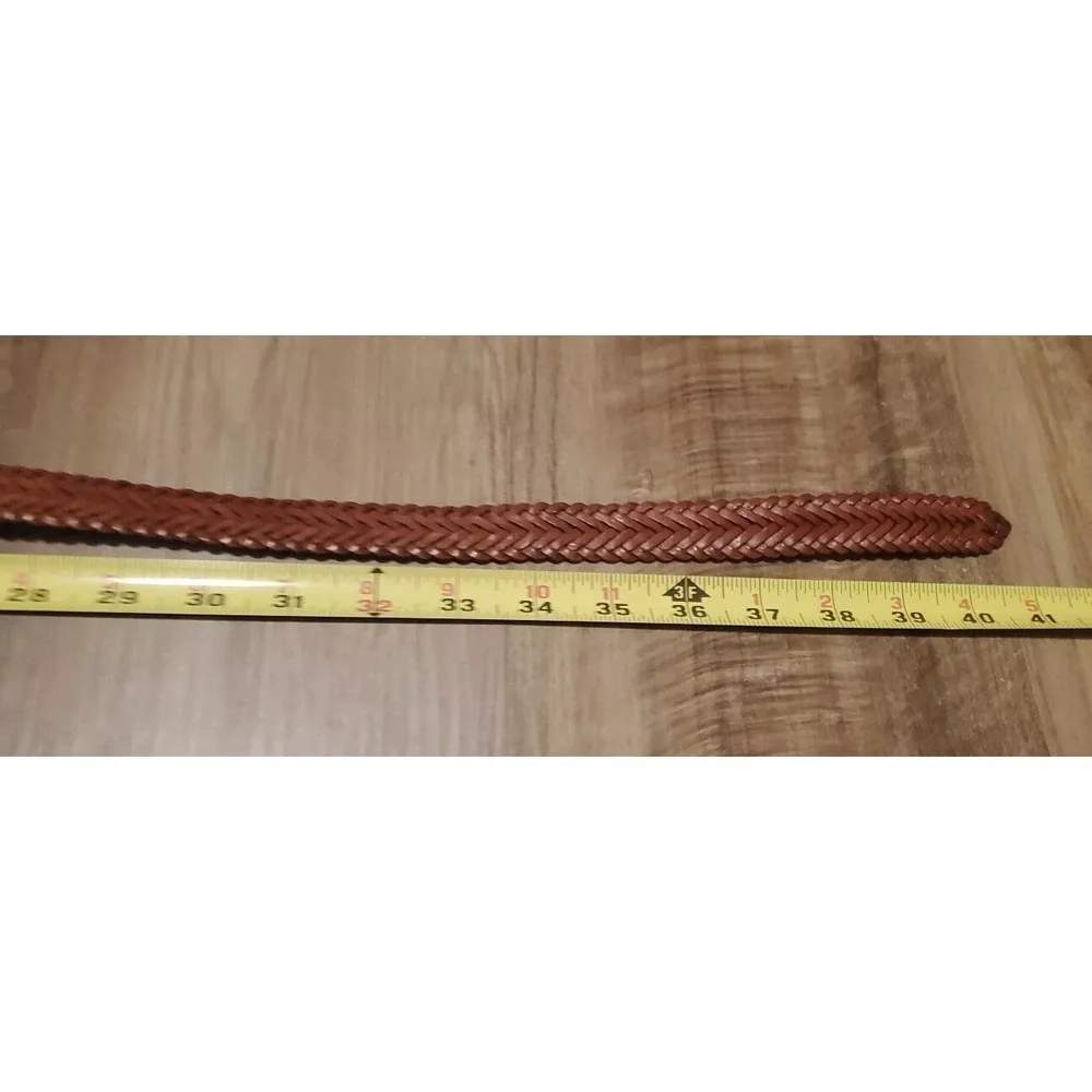 Anne Klein Women's Sz M/L Brown Braided‎ Leather Belt Reversable Silver Buckle